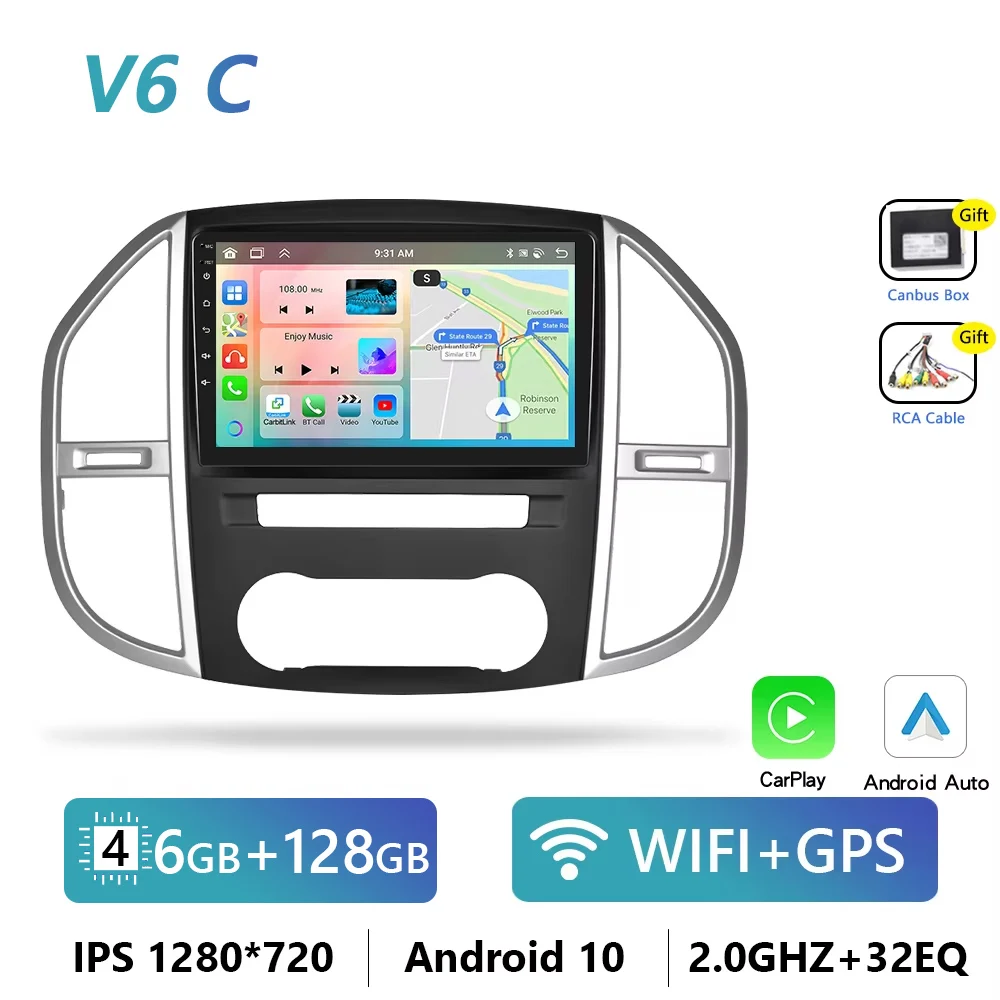 Podofo 4G Carplay Android Autoradio Voor Mercedes Benz Vito 3 W447 2014-2021 Multimediaspeler Gps Navigatie 2-Din Dsp Head Unit
