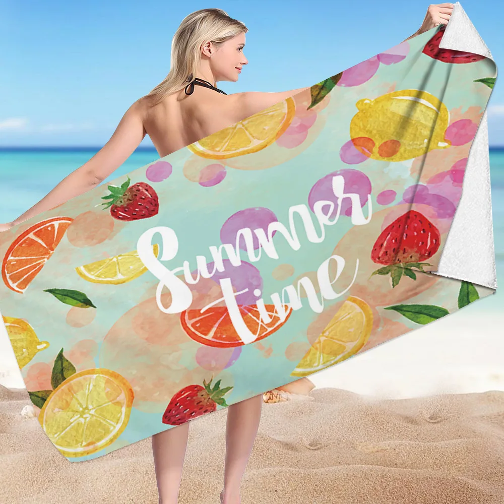 Fruit Pattern Summer No Sand Free Beach Towel Microfiber Surf Poncho Bathroom Swimming Fitness Yoga Swimming Pool Bath Towels