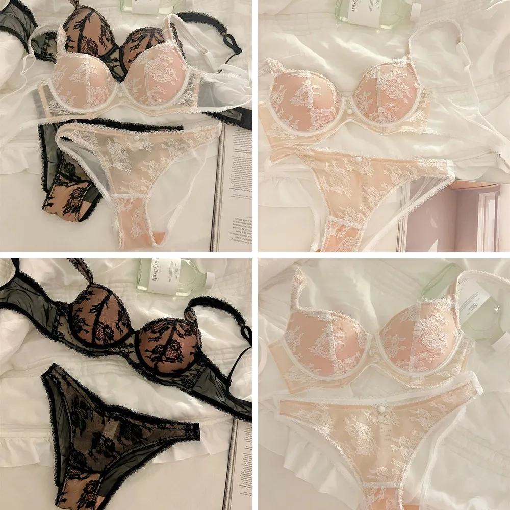 

Satin Lace Hollowed-Out Bra with Steel Ring Support, Sexy Women's Underwear