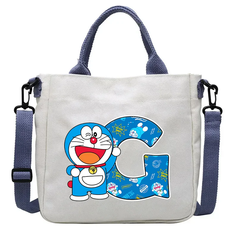 

Doraemon Cute Crossbody Bags Anime A-Z Print Shoulder Pouch Students Canvas Carrying Satchel Large Capacity Tote Package Gifts