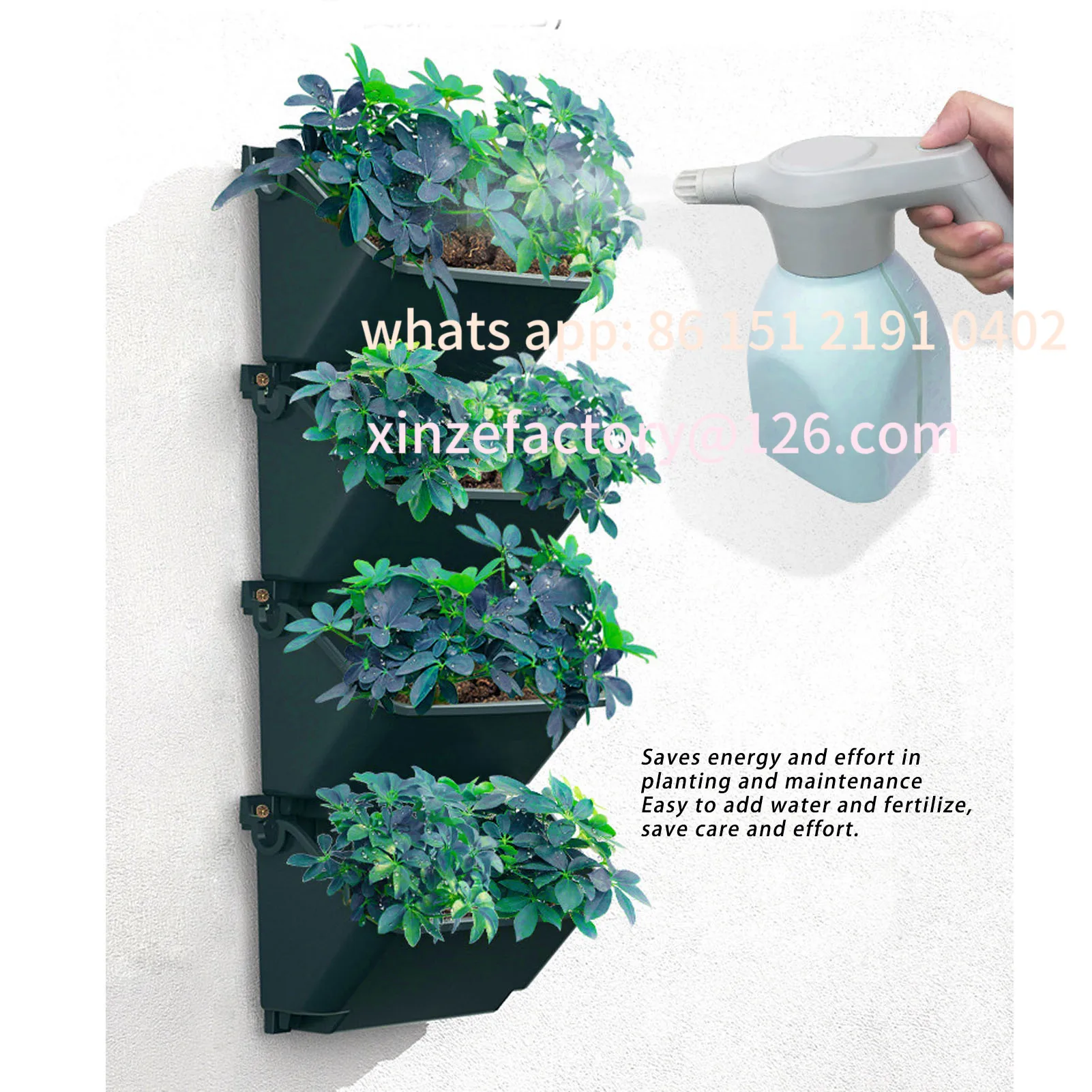 

Customizable Set Plastic Breathable Space Saving 4 Pots Hanging Vertical Wall Flowerpot for Porch Garden