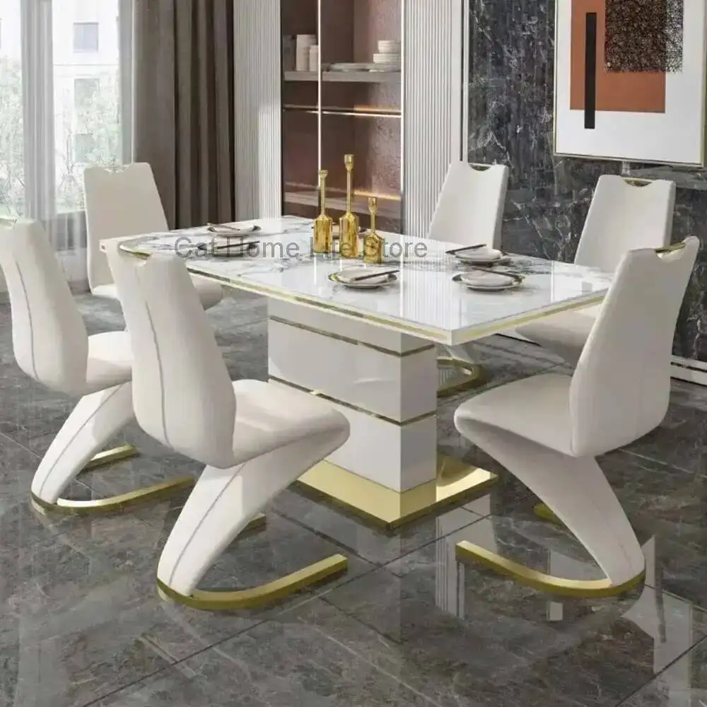 

Set Dining Square 4 Marble Chairs Table and 6 Chairs,modern Luxury Gold with 6 Seater Restaurant Dining Room Furniture