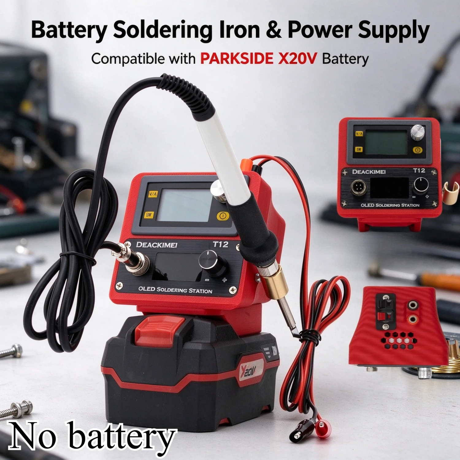 For PARKSIDE X20V Lithium Battery Adjustable Temperature Portable Wireless Power Supply Fast Heating T12 Soldering Iron Station