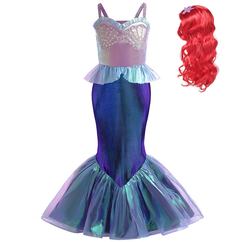 

Little Mermaid Princess Dress For Girls Tulle Cosplay Costume Children Carnival Birthday Party Clothes Summer Dress Vestidos