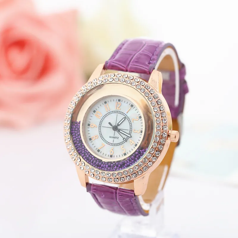 Relojes de Cuero PU con diamantes de imitación de cristal para mujer, relojes de pulsera de cuarzo a la moda, regalos para chicas