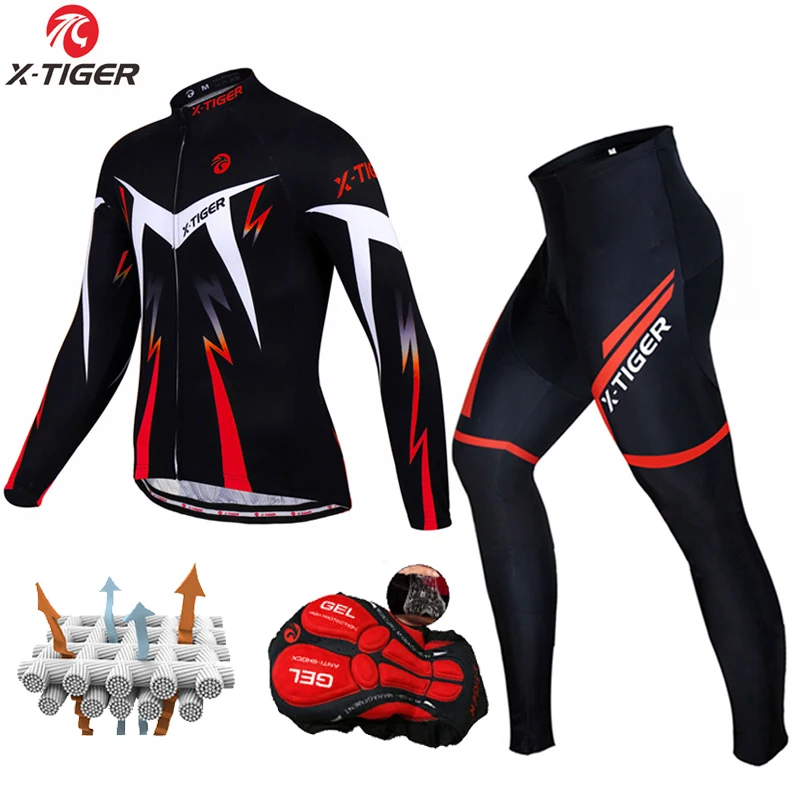 X-TIGER Pro Cycling Jersey Set Long Sleeve Mountain Bike Cycling Clothing Breathable MTB Bicycle Clothes Wear Suit for Mans