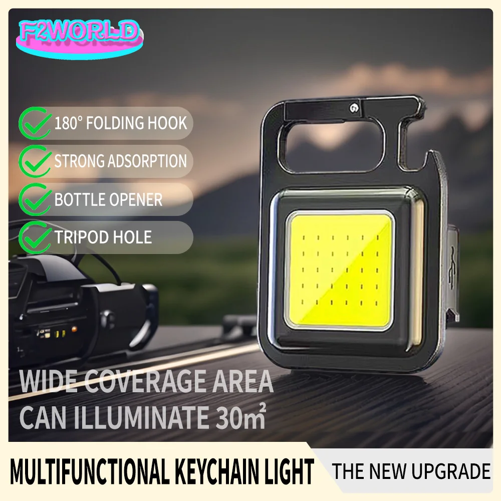 

Mini LED Flashlight Keychain Light Double COB Lights USB Rechargeable Work Lights Fishing Lantern with Magnet Built-in Battery