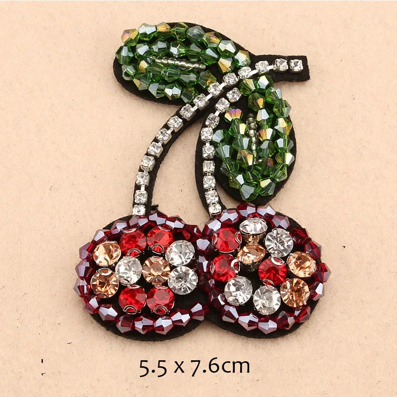 Hot Rhinestone Cherry Strawberry Pineapple Fruit Handwork Bead Embroidered Patches for Clothing Sew on Clothes Appliques Badge