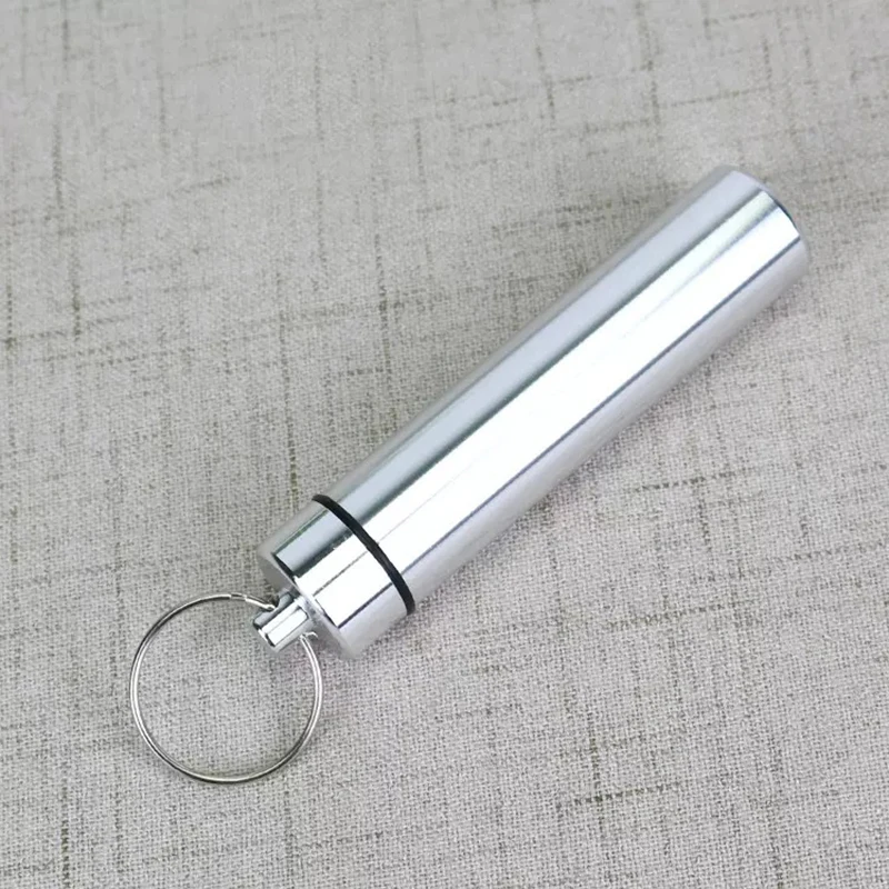 Aluminum Alloy Portable Pill Case Waterproof Keychain Hanging Capsule Bottle Container Outdoor Camping Travel Tablet Storage Box