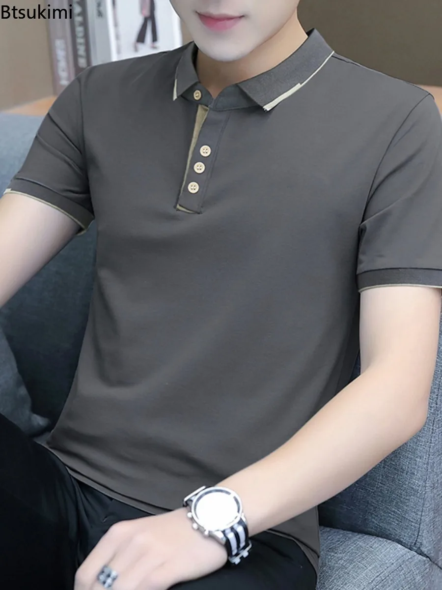 

Summer New Men's Business Casual Polo Shirts Fashion Patchwork Slim Short Sleeve Cotton Sport T-shirts Tops 2025 Men's Clothing