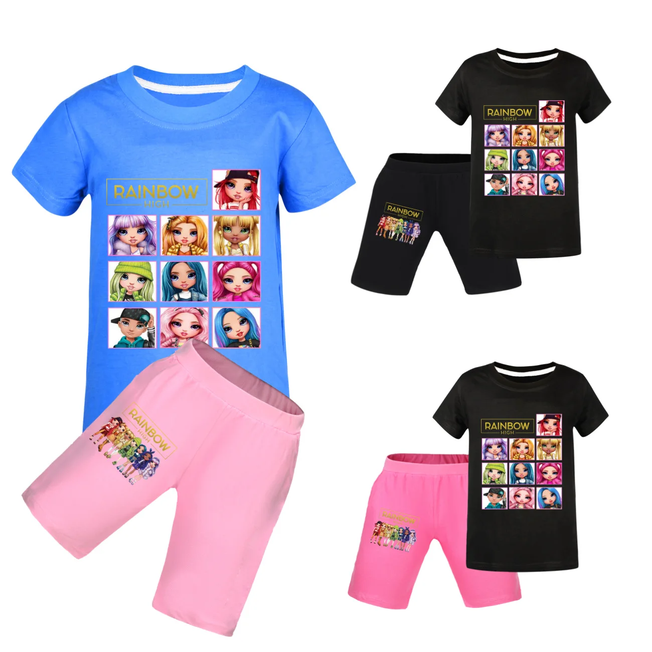 

New Rainbow Hig T-shirt Shorts Casual Sports Suit Kids Boutique Clothing Wholesale Baby Girl Tops Set Boys Tshirt 100-170CM