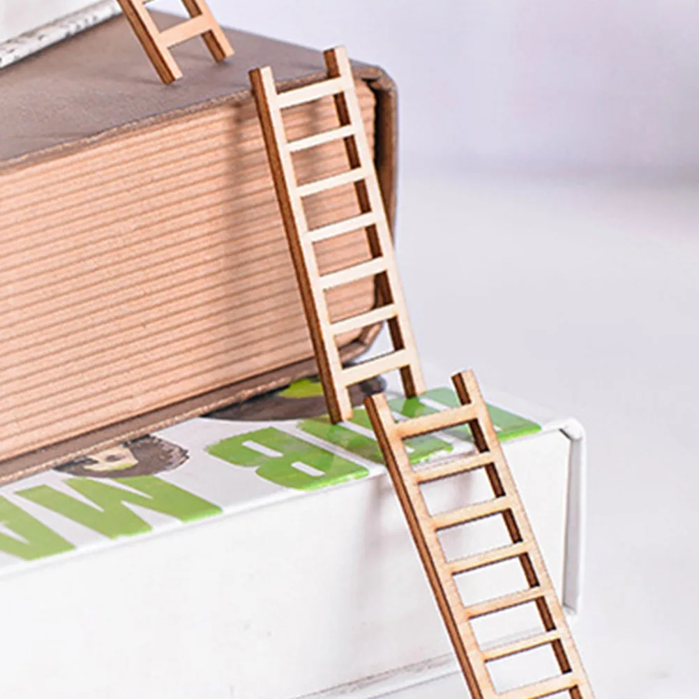 20Pcs Wooden Miniature Ladders Artificial Mini Ladders for Home Office Bonsai Decoration Dollhouse Accessories