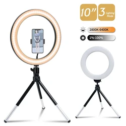 10inch LED Selfie Ring Light Photography Lights Warm Cold Lamp With Mini Tripod 20cm Dimmable USB Ringlight For Tiktok Youtube