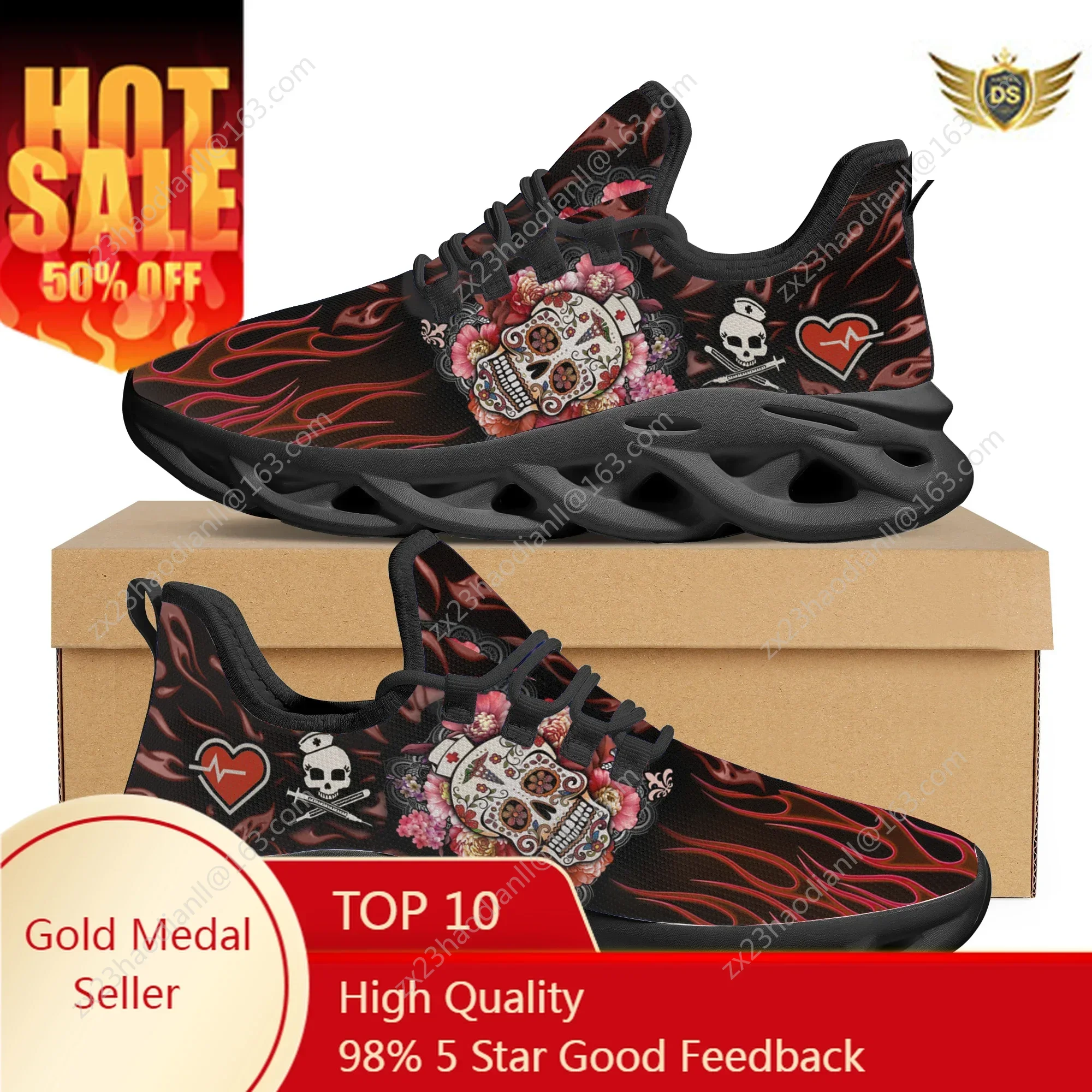 

Fashion Women Outdoor Running Shoes Gothic Style Skull Lace Up Platform Sneakers Comfortable Non-slip Flats Shoes Zapatos Mujer