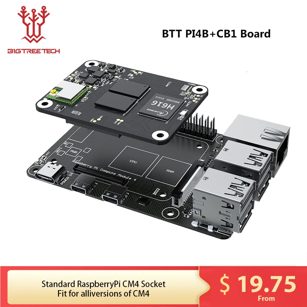 

Адаптер BIGTREETECH PI4B BTT CB1 основная плата SKR MINI E3 V3.0 Octopus Pro Klipper детали для 3D-принтера VS Raspberry Pi 4/3B для Voron