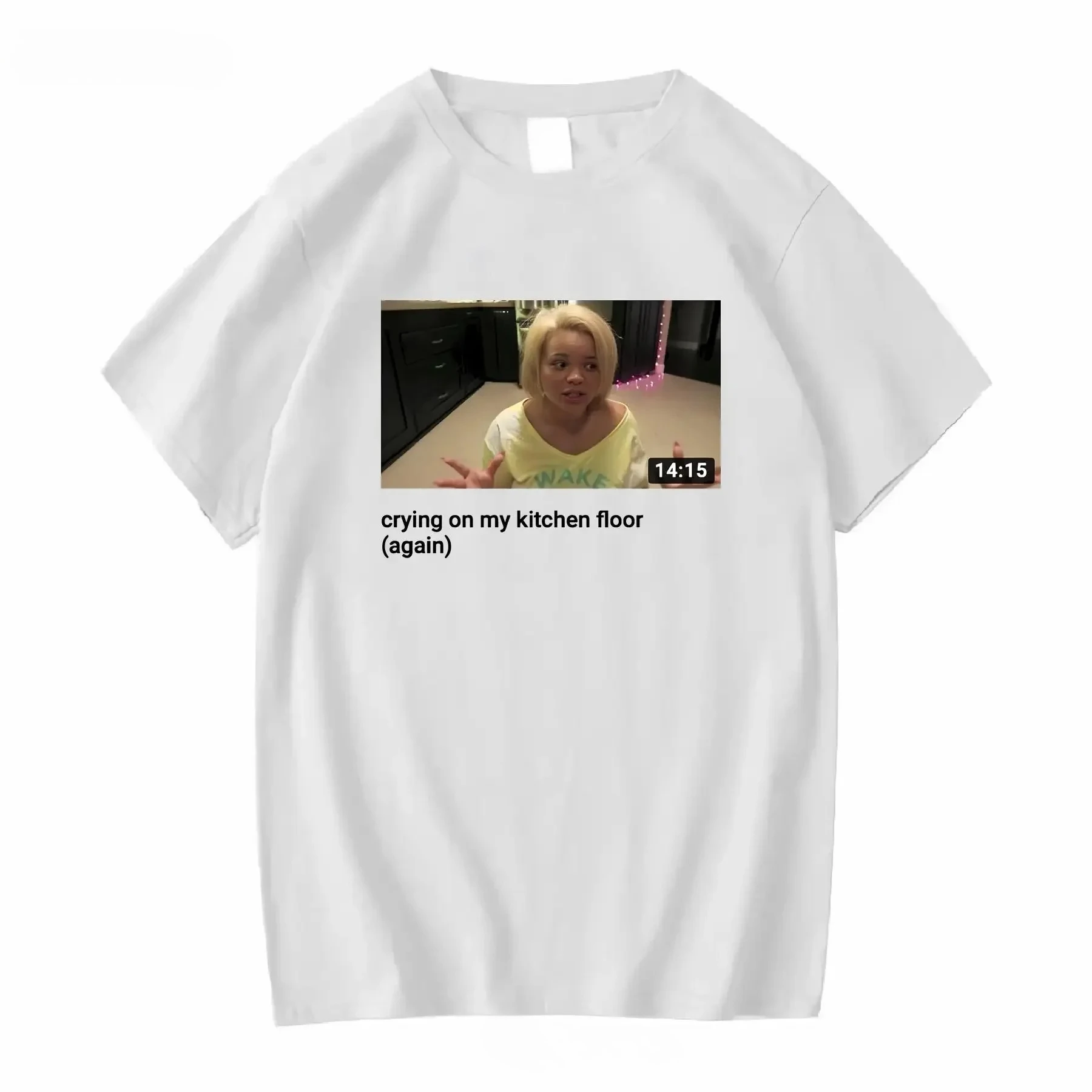 White T shirt iconic Trisha pastas YouTube video crying on kitchen floor long or short sleeves vintage Washed homme