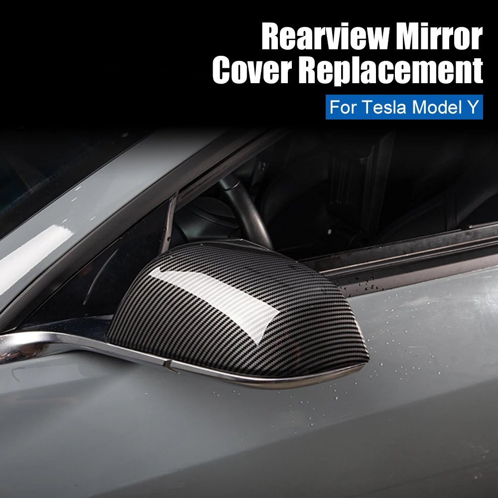 Car Rear View Mirror Covers For Tesla Model Y Carbon Fiber Decorative Replacement Side Wing Caps Housing Automotive Accessories