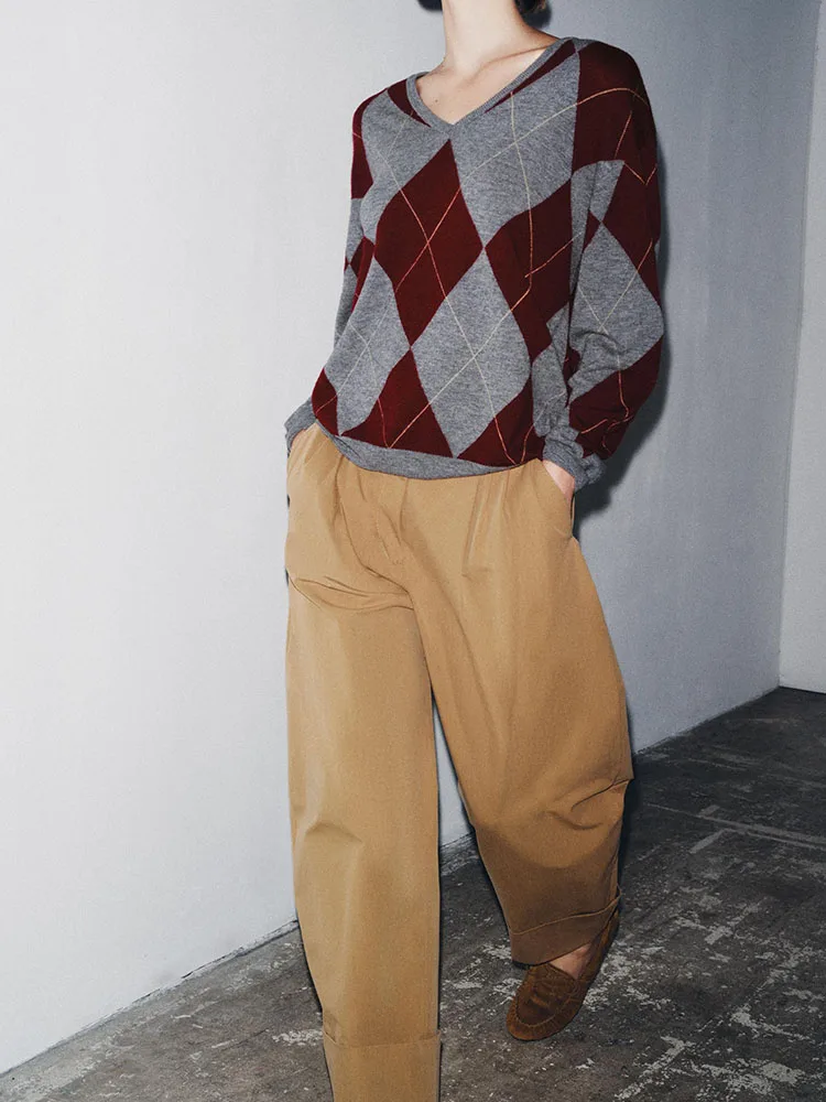 Sweet Casual Trousers New Winter 2025 Women's Faion Pleated Loose Versatile Sweet Sle plus Size Ethnic Stage Clothing