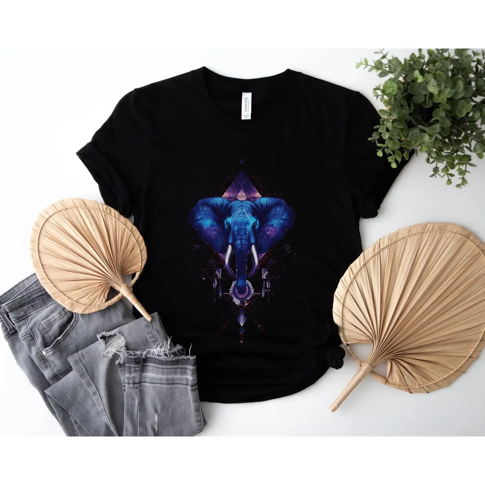 Elephant Geometric T Shirt Artistic Nature Design Vibrant Abstract Wildlife Lover vintage Washed Comfortable graphic Unisex
