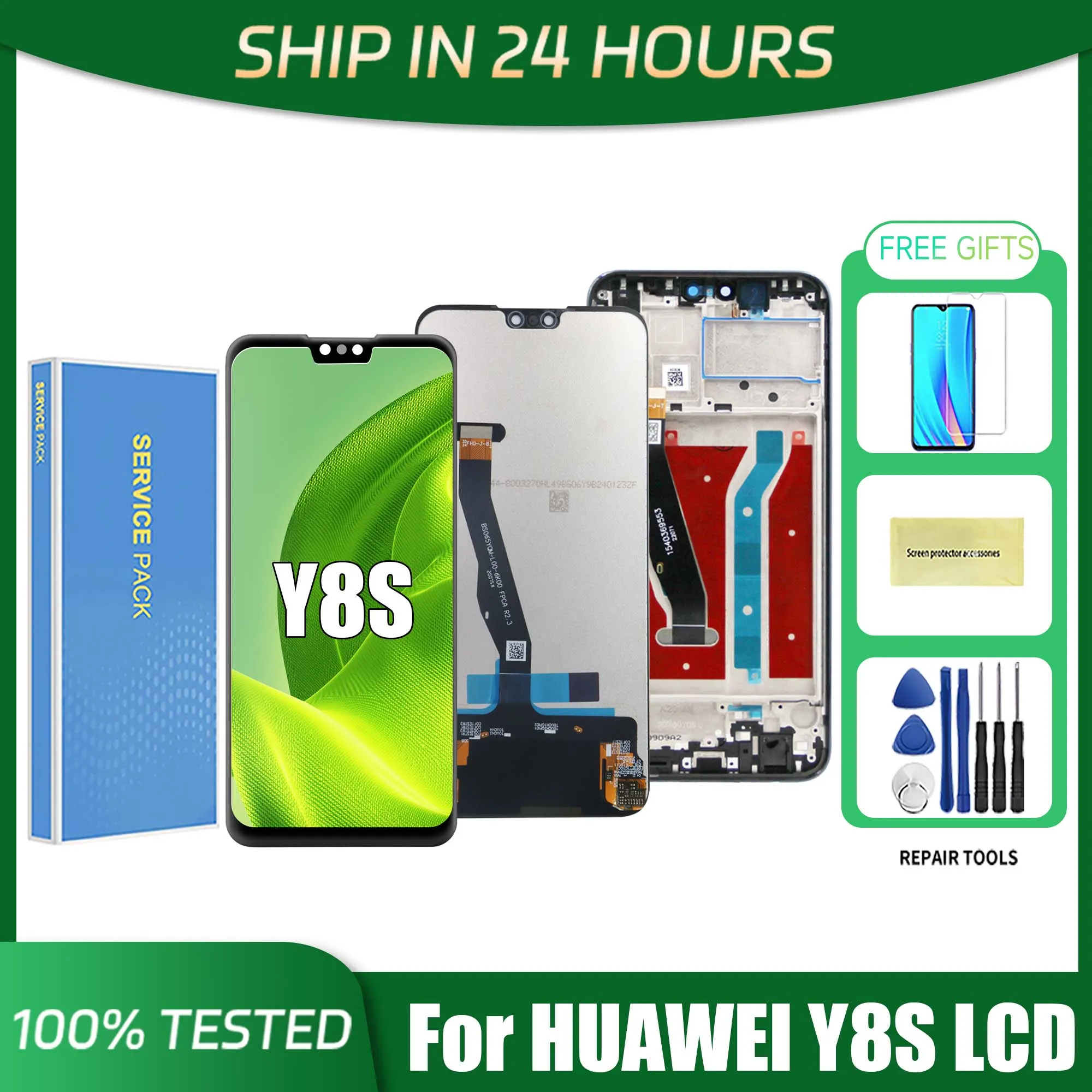 AMOLED 6.5\'\' For HUAWEI Y8S LCD JKM-LX1, JKM-LX2, JKM-LX3 Display Touch Digitizer For HUAWEI Y8S Screen with frame