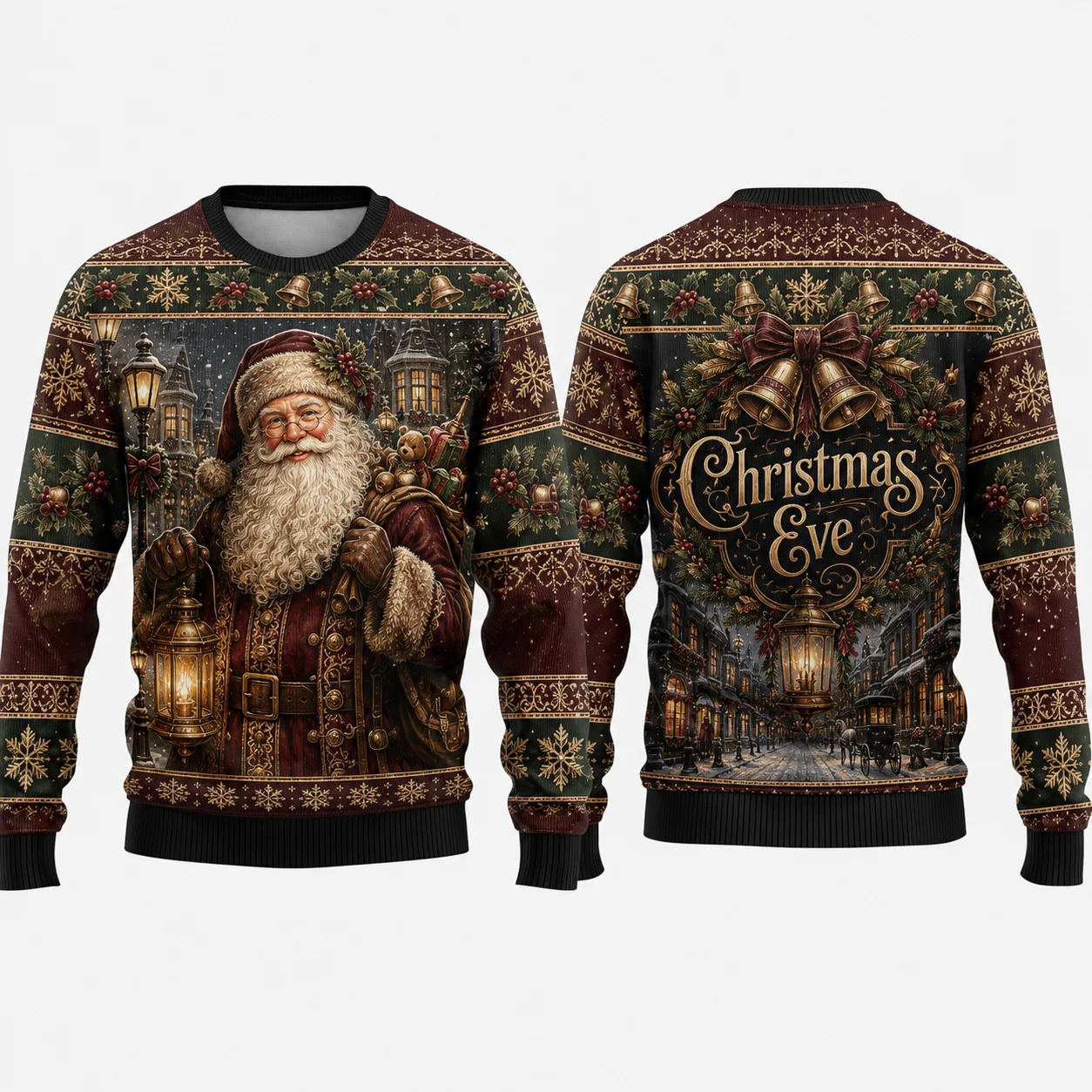 Hot Winter Wonderland Ugly Christmas Sweater, Blue Snowflake Holiday Sweaters For Men Women With Icy Forest Christmas Art