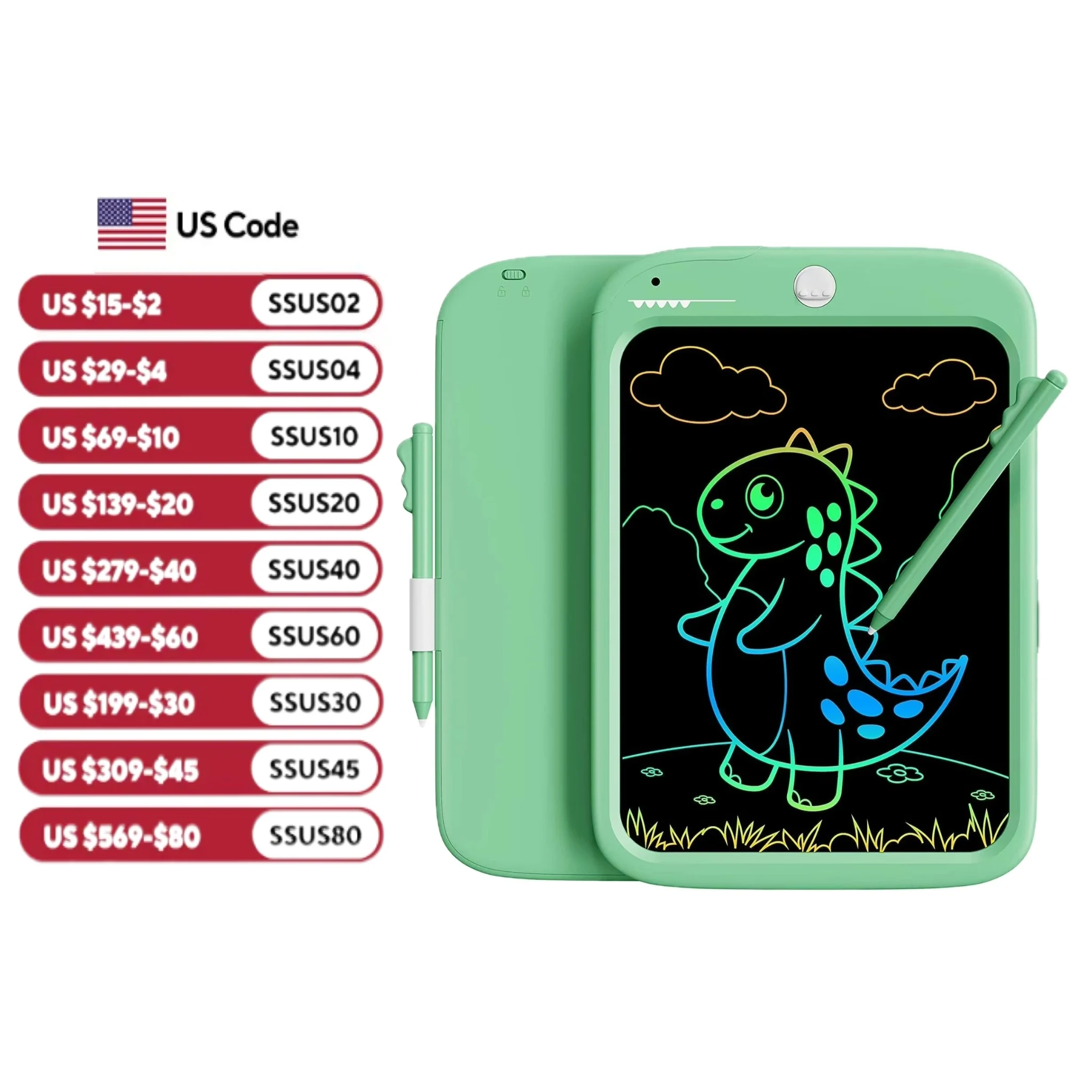 Kikapabi 10 นิ้ว LCD แท็บเล็ตการเขียน, กระดานเส้นขยุกขยิกไดโนเสาร์สีสันสดใส, ของเล่นเพื่อการศึกษาสําหรับเด็กชายและเด็กหญิงอายุ 2-8 ปี