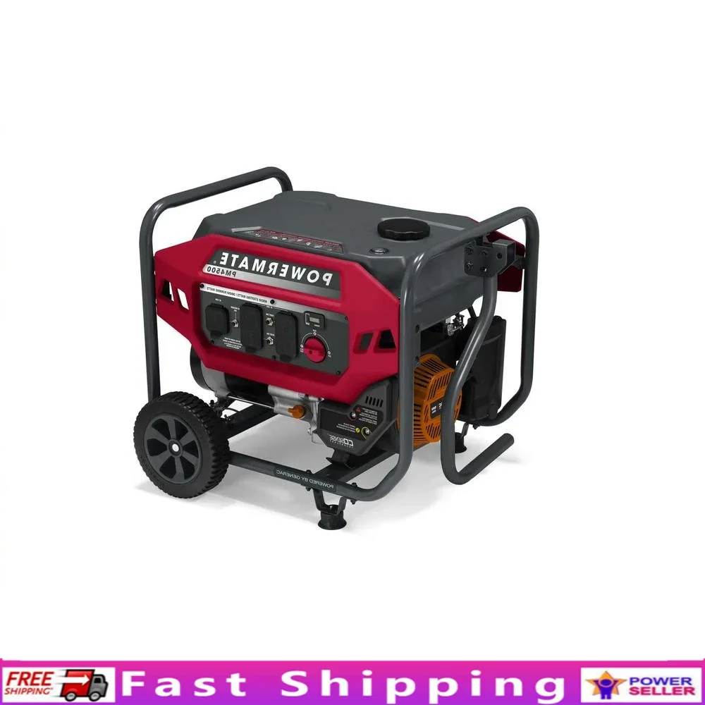 Portable Gas Generator 4500W CO Detection Durable Engine 19 Hour Run Time Easy Start Transport Wheels Outdoor Residential Use