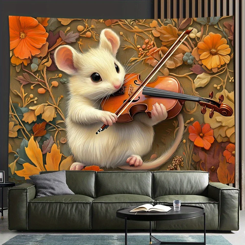 rat plays the violin Digital printing polyester wall hanging tapestry decorative Living room bedrooms Office background gift