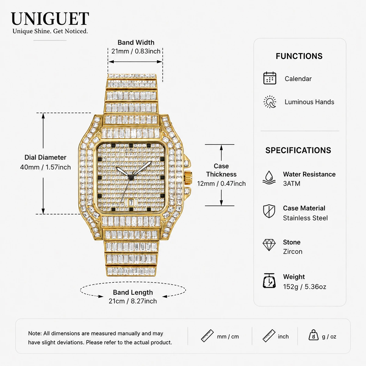 Gold Iced Watch For Men Rectangular Gemstone Square Luxury Quartz Watches For Man Hip Hop Diamond Wristwatches Dropshipping