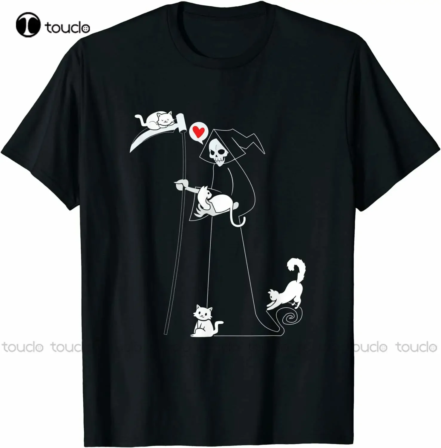 New Vintage Cute Grim Reaper Cat Satanic Hail Satan Occult T Shirt - Xs-5Xl Skull Shirt Cotton Tee Xs-5Xl Unisex Fashion Funny