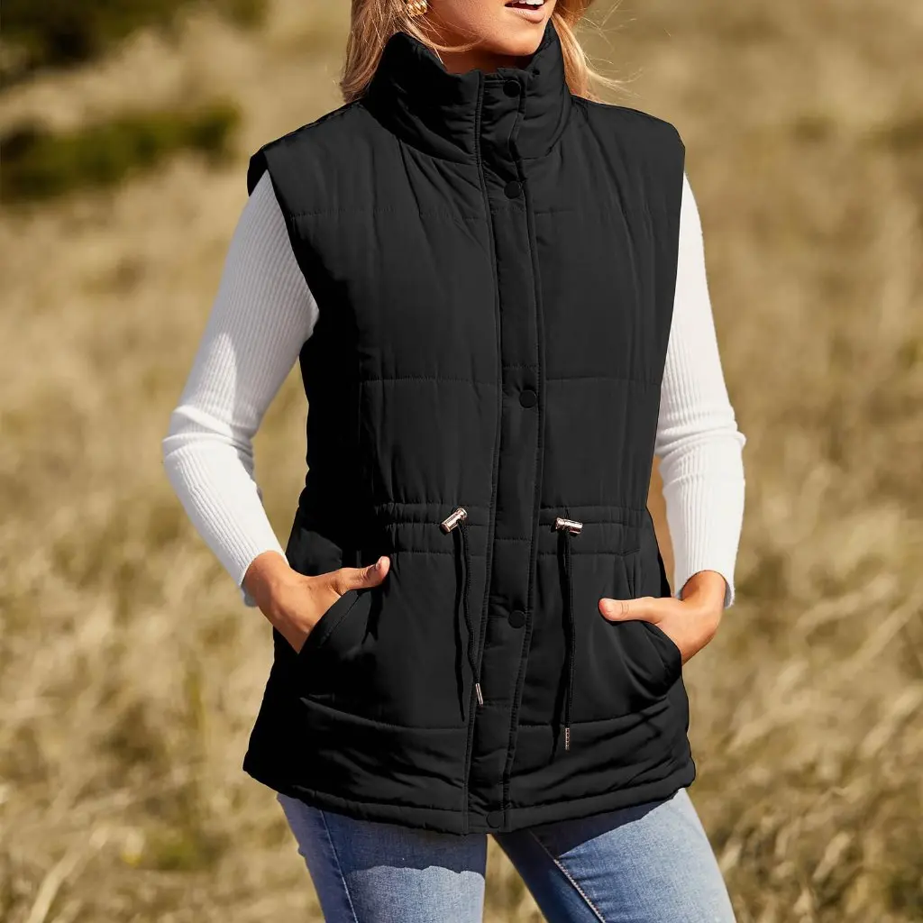 

2024wish Slim Fit Solid Color Waist-Tight Single-Breasted Mid-Length Cotton-Padded Vest Elegant Cardigan Coat for Women