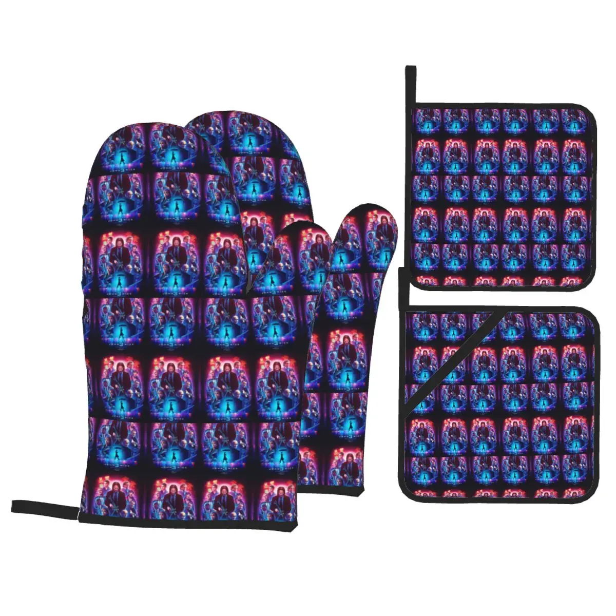 John Wick Backpack50 Oven Mitts and Pot Holder Sets of 4 for Baking Kitchen Cooking BBQ Resistant Non-Slip Gloves