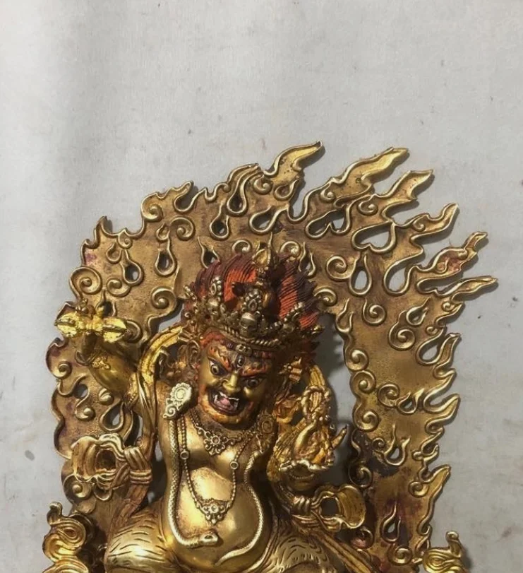Old Tibet Buddhism Bronze Gilt Mahakala Wrathful Deity Backlight Buddha Statue
