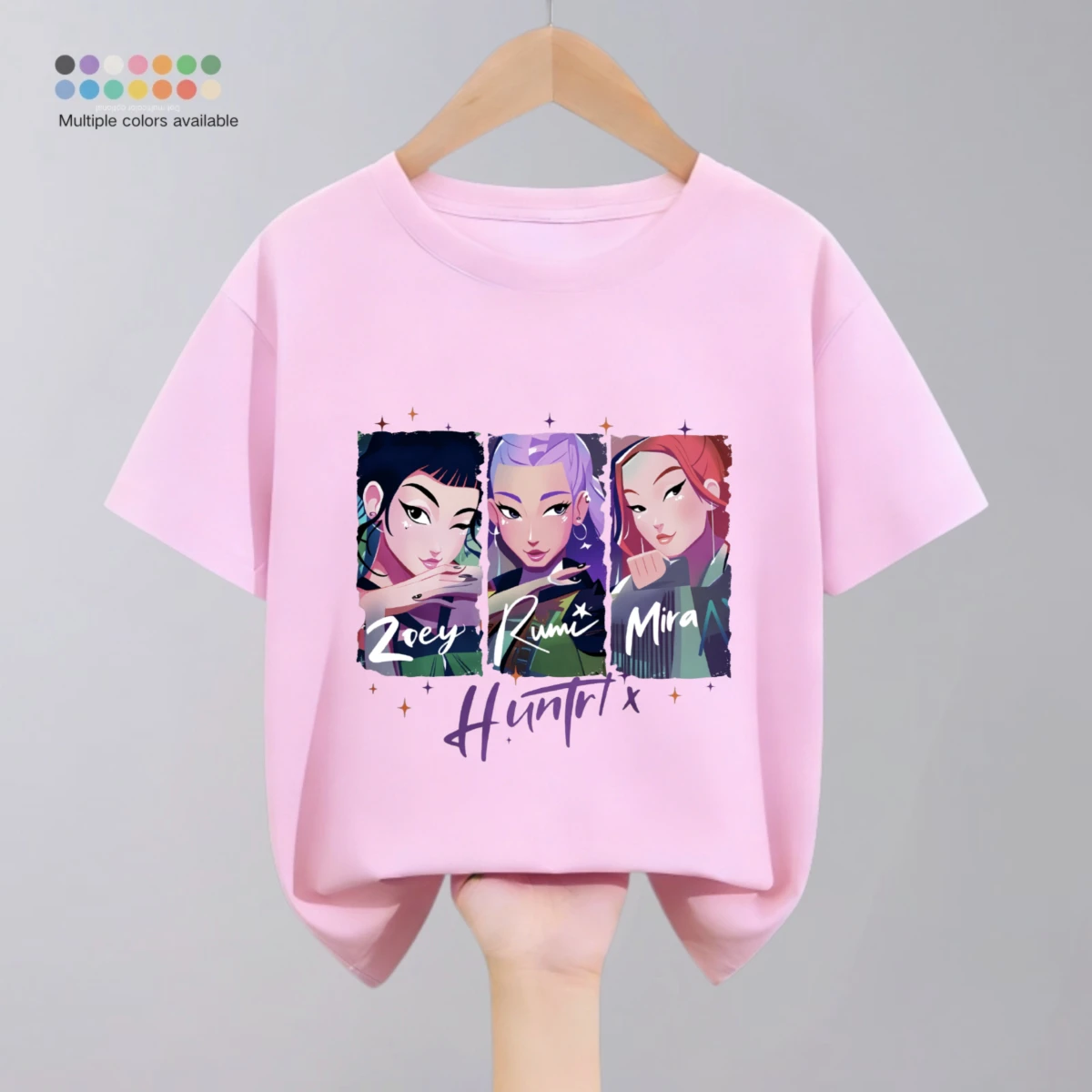 

Футболка Huntrix Zoey Rumi Mira для девочек, летняя одежда 2026, модные популярные детские футболки с короткими рукавами, детский костюм, повседневная футболка