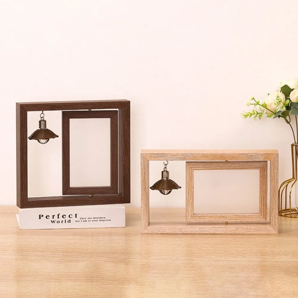 Nouveau cadre Photo en bois de 6 pouces rotatif avec pendentif cadre Photo rotatif fait à la main finition en bois naturel cadre Double face maison