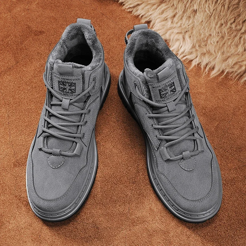 Male Sneakers Casual Round Toe Thick Bottom Comfortable Elastic Soft Non-slip Wear-Resistant Keep Warm Plus Velvet Recommended