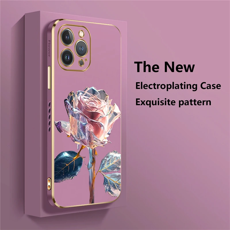 Rose Flower Phone Case For iPhone 15 13 14 Pro Max 12 11 Pro XS Max XR X 8 7 14 Plus SE 2022 2020 Silicone Shockproof Cover