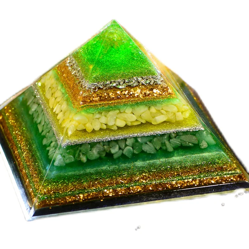 Green crystal pyramid, lucky home entrance bedroom ornament olivine green fluorite