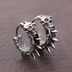 Vintage Black Skull Hoop Earrings Stainless Steel Punk Rock Hypoallergenic Huggie Earring for Men Trend Charm Women Ear Jewelry