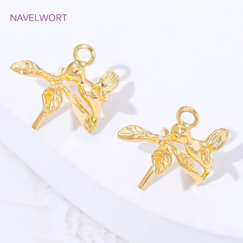 18K Gold Plated Brass Flower Beads Caps with Pearl Mounting Connectors,Pearl Beads End Caps,For DIY Earrings Making Accessories