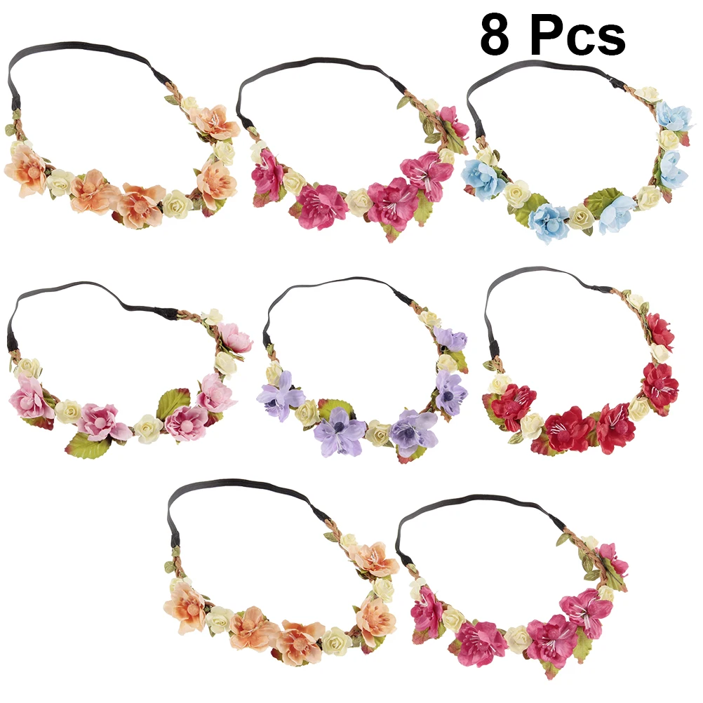 

8pcs Floral Elastic Headbands Stretchy Fabric Hairbands Toddler Adjustable Headwraps Comfortable Party Wedding Christmas