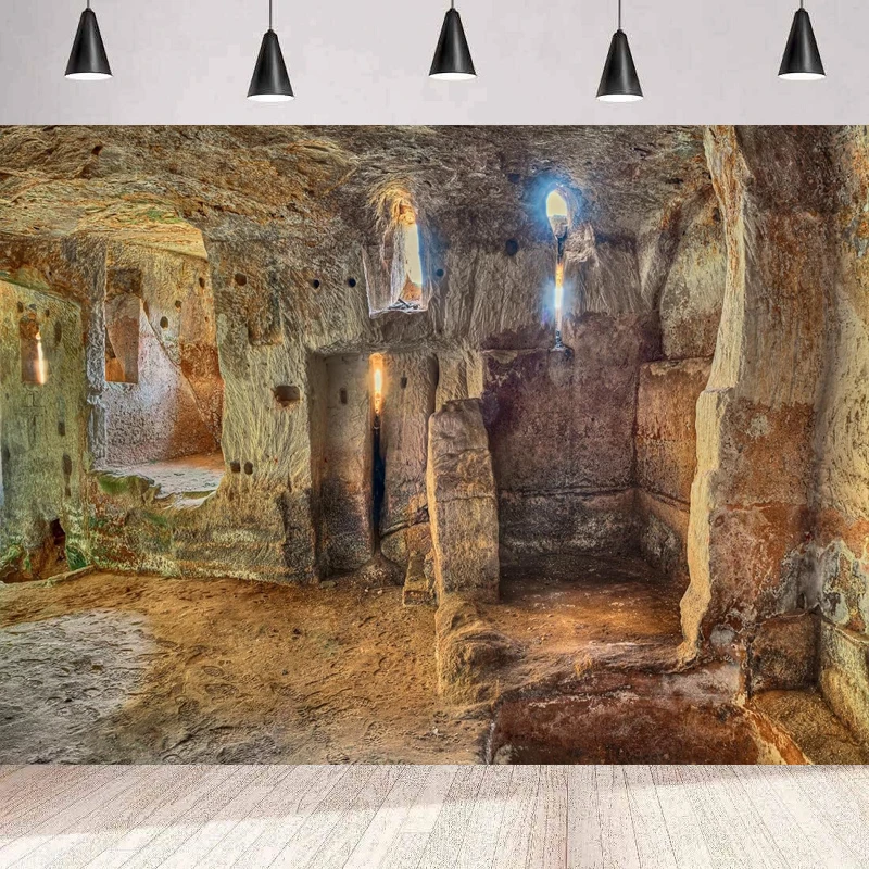 Photography Backdrop Old Cave House Stone Wall Underground Dungeon Medieval Castle Cave Background Wall Banner Poster Decor