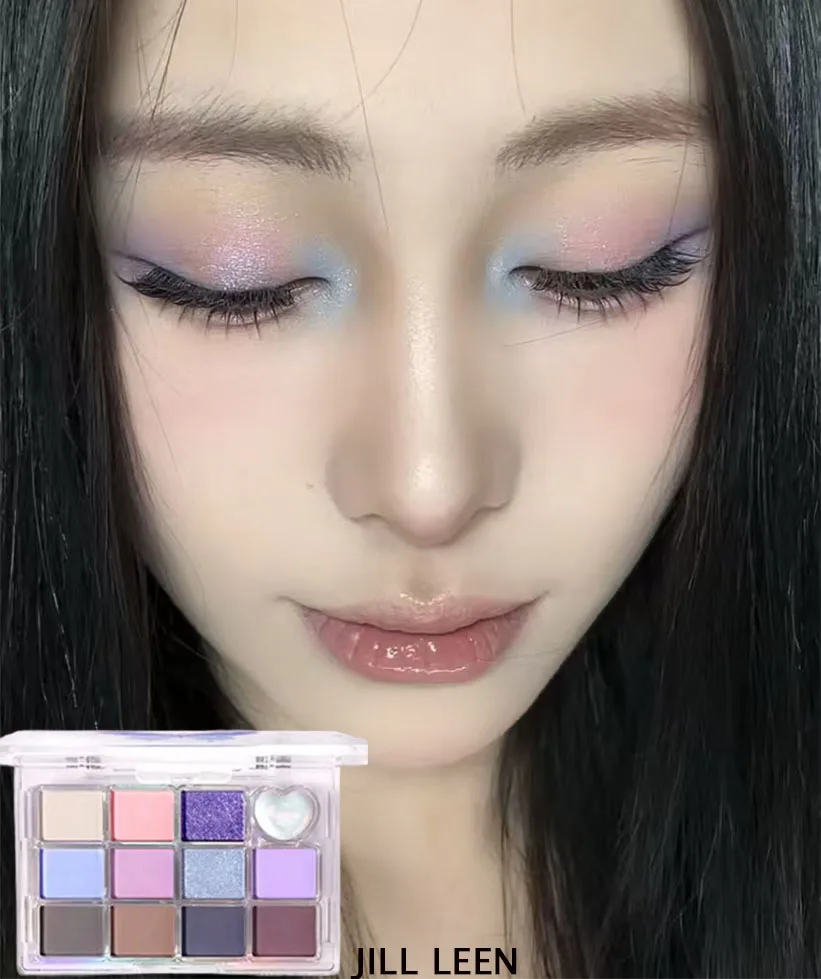 

JILLLEEN 12 Color Eyeshadow Powder Palette Matte Pearl Glitter Fine Flash Longlasting For Beginner Nude Smoky Eyes Makeup