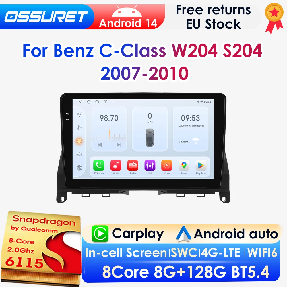 Qualcomm 8-Core Wireless CarPlay Android Auto Autoradio für Mercedes Benz C Klasse W204 S204 2007-2010 DSP 360 °   Panoramakamera