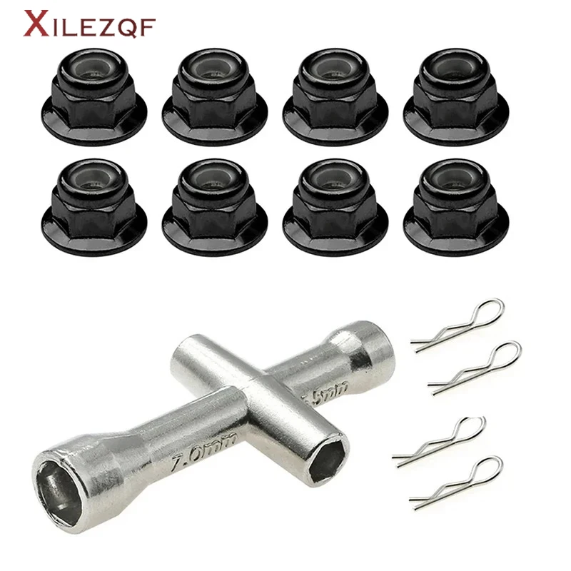 Metal M4 Flange Lock Nuts Anti-Skip Hex Wheel Adapter Set for 1/10 1/8 1/14 Scale RC Car Truck Crawler Compatible with HSP SCX10