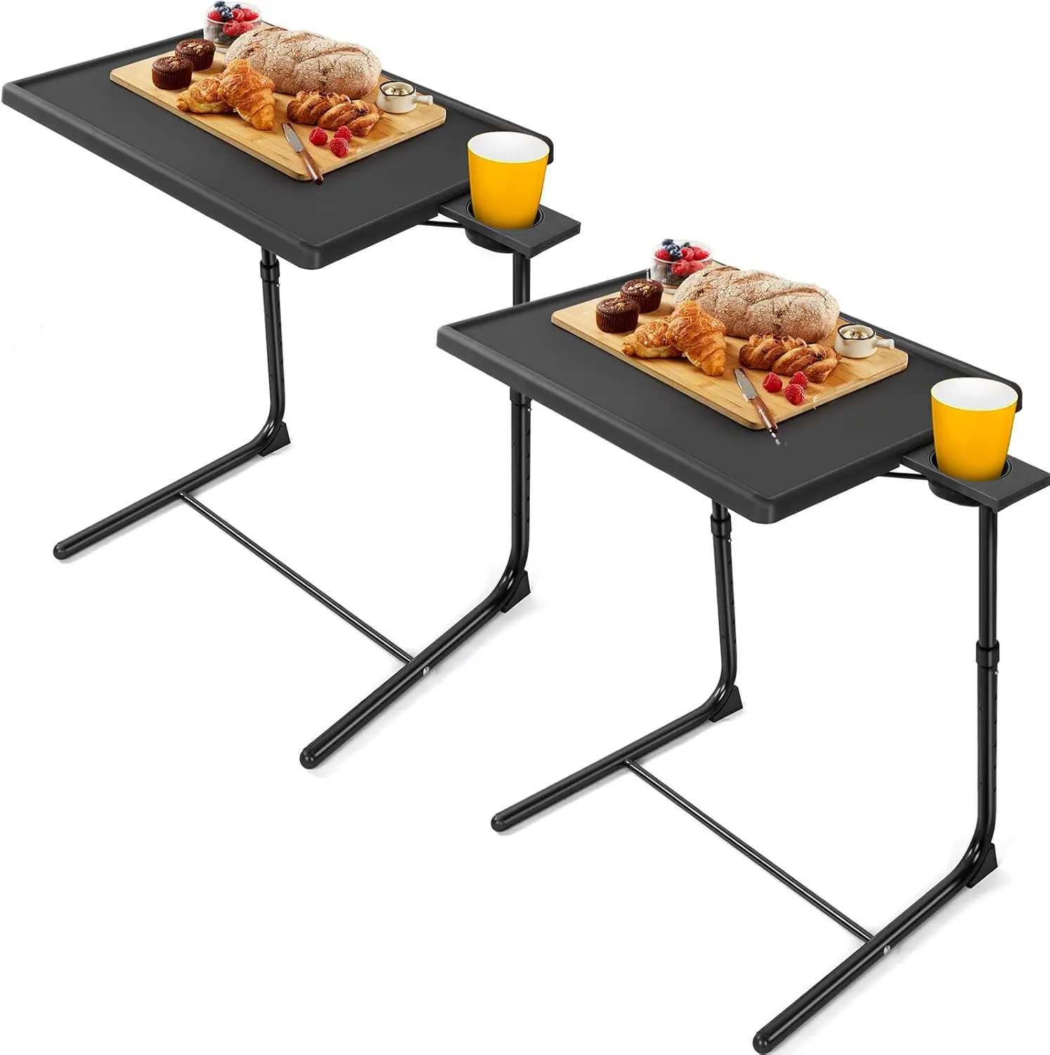 

Multifunctional TV Tray Table - [2 Packs] Adjustable TV Dinner Tray Tables with 6 Height & 3 Tilt Angle, Folding TV Trays with