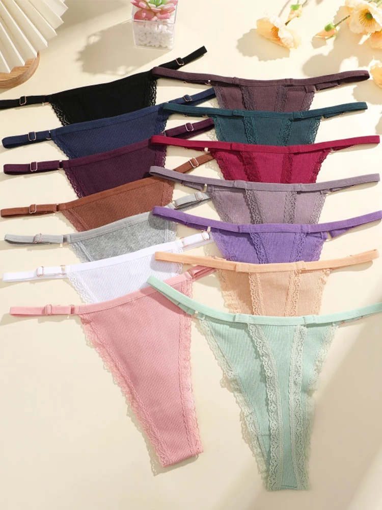 4 قطعة سراويل القطن الدانتيل مثير g-سلسلة النساء الملابس الداخلية قابل للتعديل الخصر الإناث بيكيني سيدة منخفضة الخصر سيور مريحة الحميمة