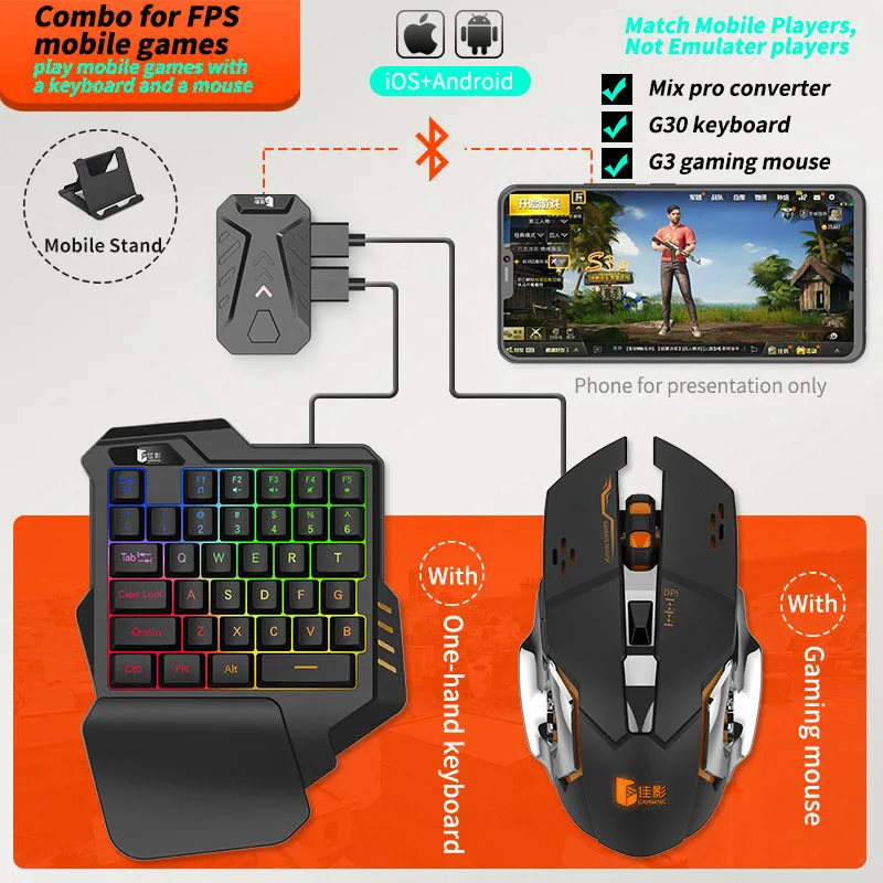 PUBG Gaming Keyboard Mouse Combo Mobile Keyboard and Mouse Converter Mobile Game Controller Mobile Stand for Android IOS IPad