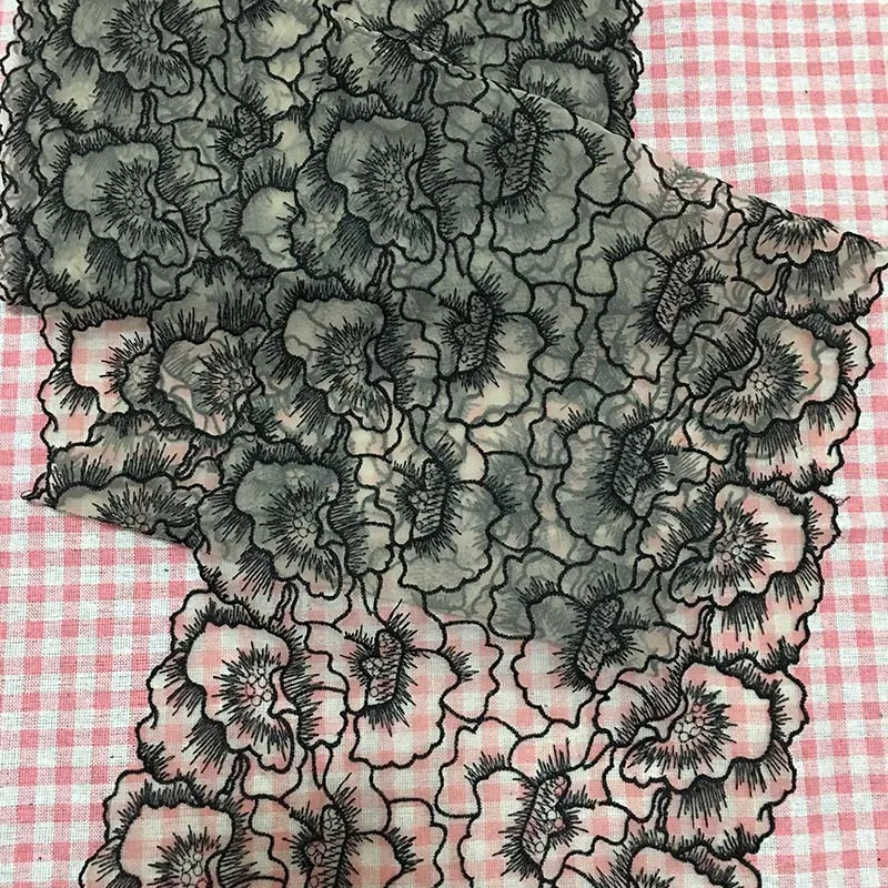 

20Yards Black Embroidered Mesh Lace Trim DIY Lingerie Sewing Accessories Floral Embroidered Net Lace for Dress 26cm Width