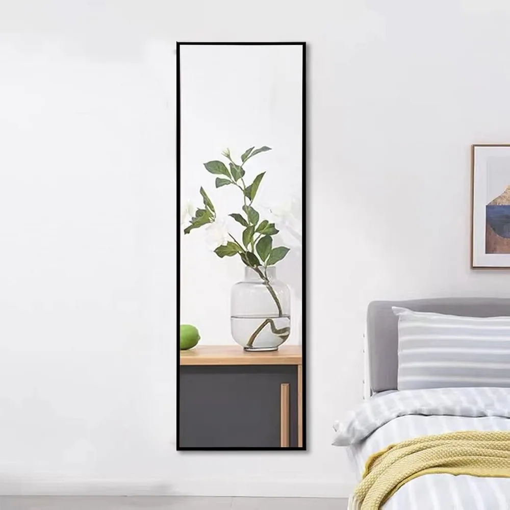 Espejo de pie con marco delgado de aleación de aluminio para dormitorio, longitud completa, cuerpo completo, piso, sala de estar, 59 "X16", negro